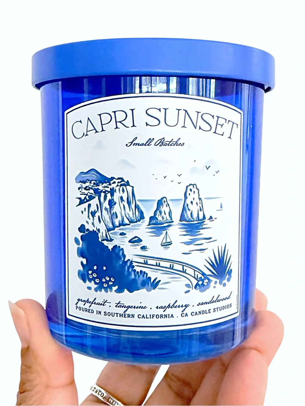 Leoben Company Capri Sunset Scented Candle - Blue and white